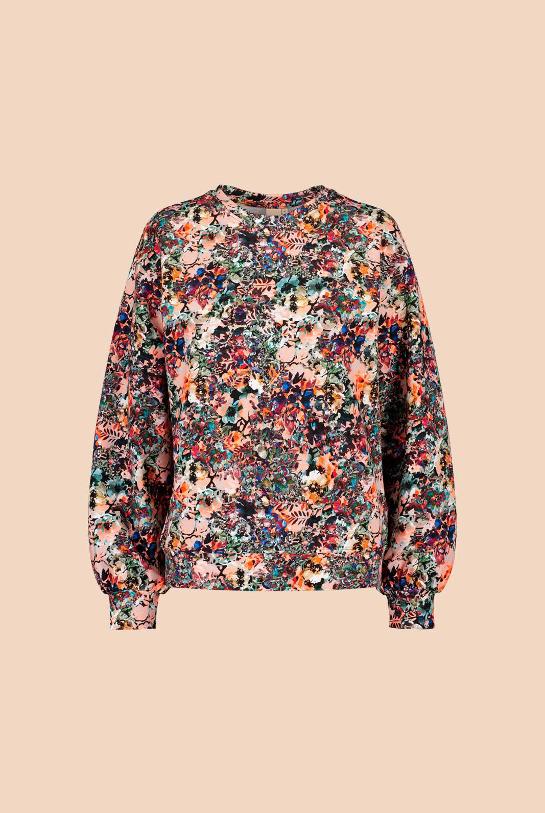 Naisten värikäs collagepaita kukkakuviolla