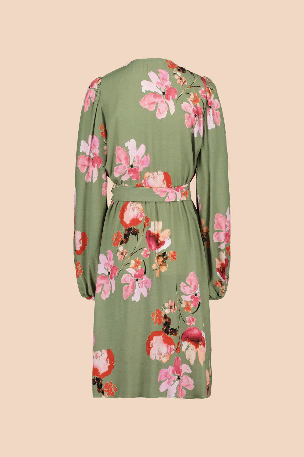 Naisten vihreä kreppiviskoosi kietaisumekko kukkakuosilla