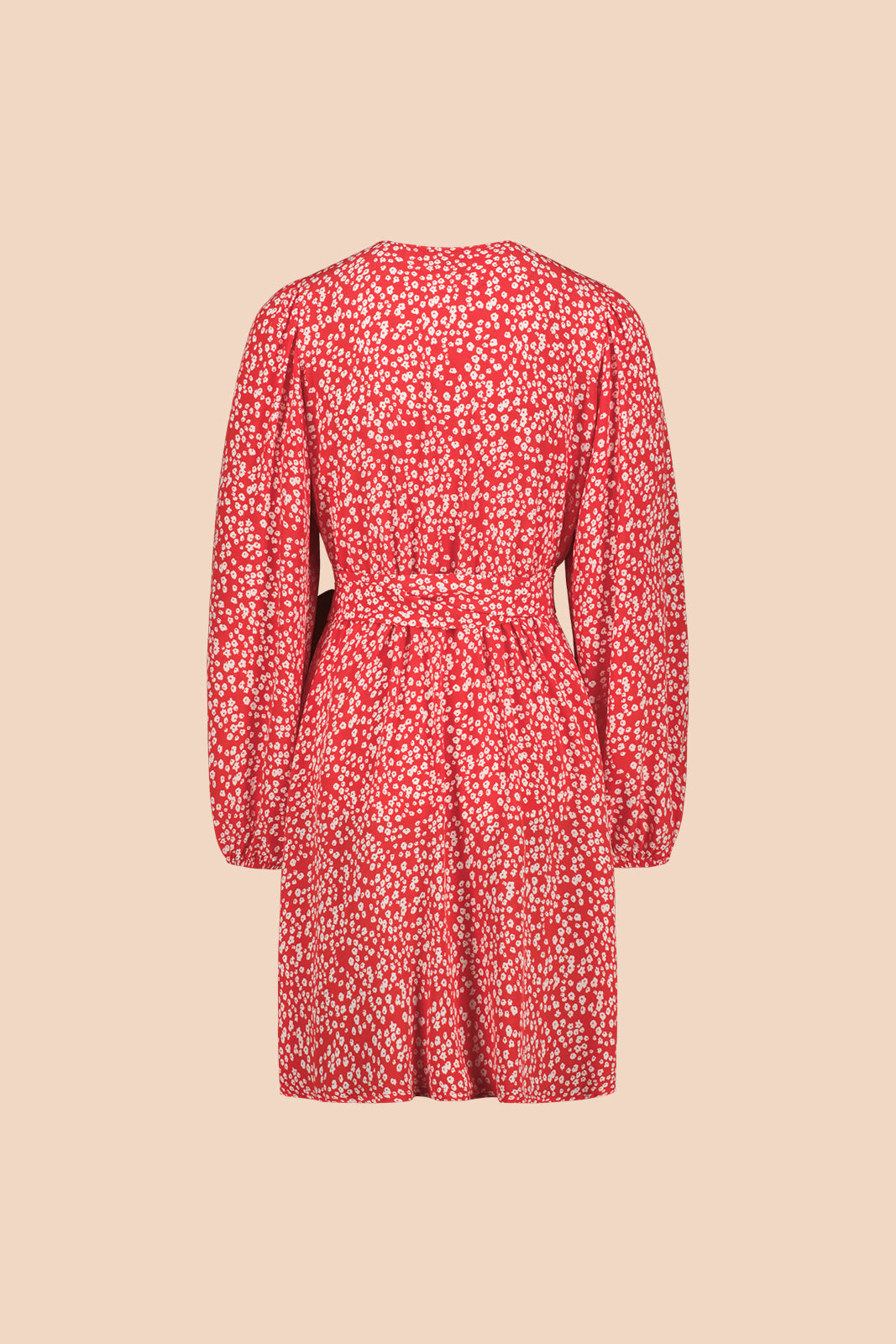 Naisten punainen viskoosikreppimekko kukkakuviolla