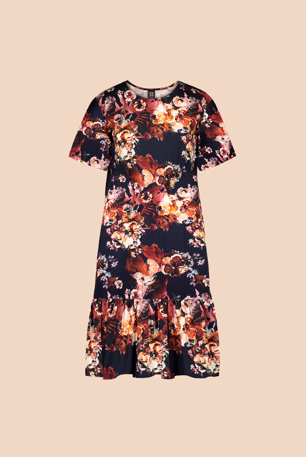 Naisten puuvillainen t-paitamekko kukkakuosilla