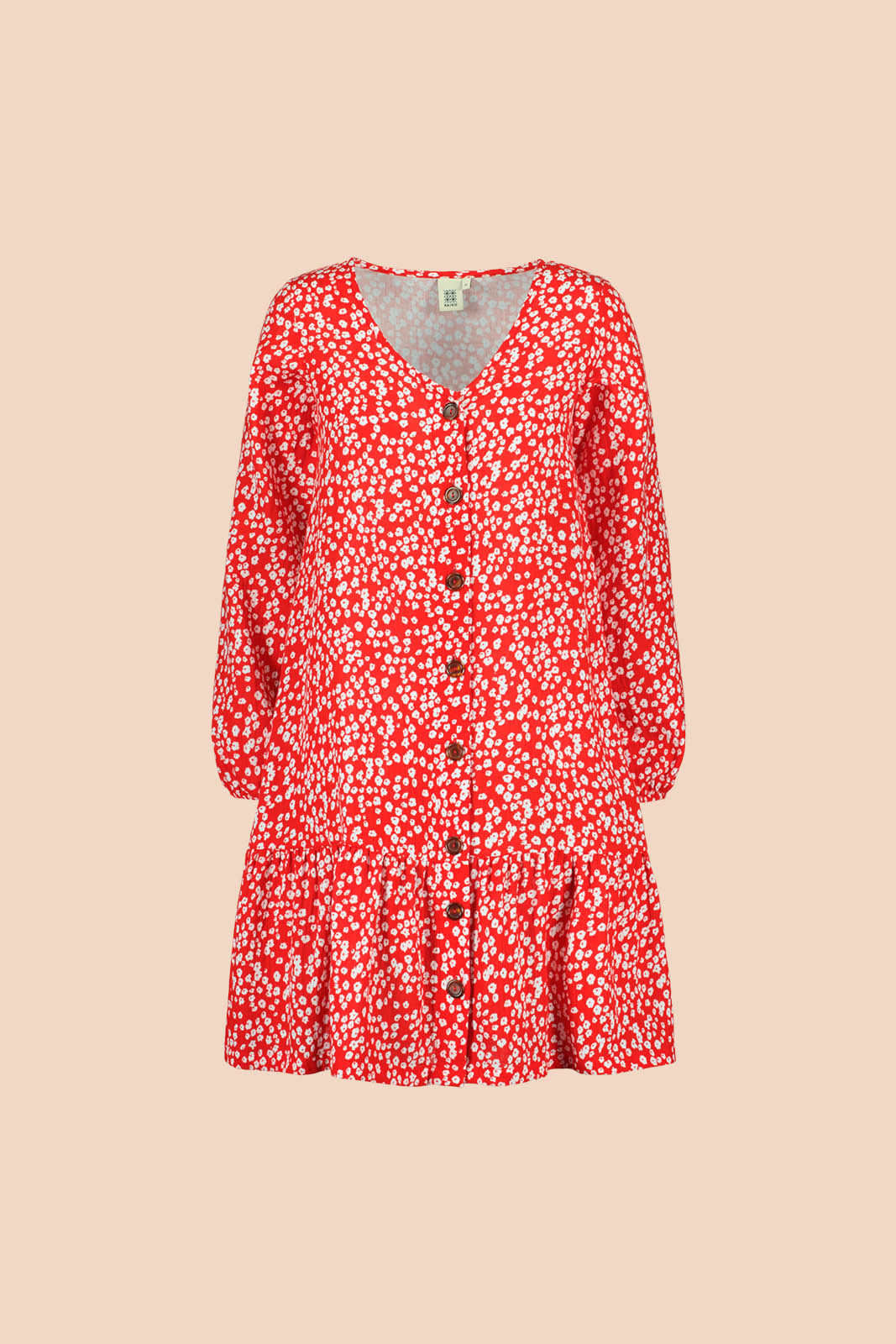 Naisten punainen puuvillamekko kukkakuviolla