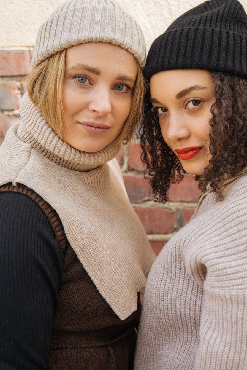 Naisten beige merinovillainen pipo