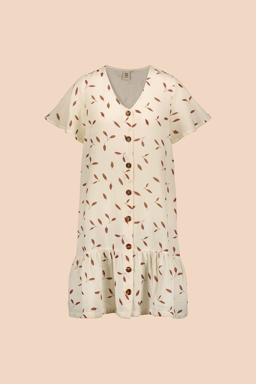 Naisten luonnonvalkoinen puuvillamekko lehtikuosilla