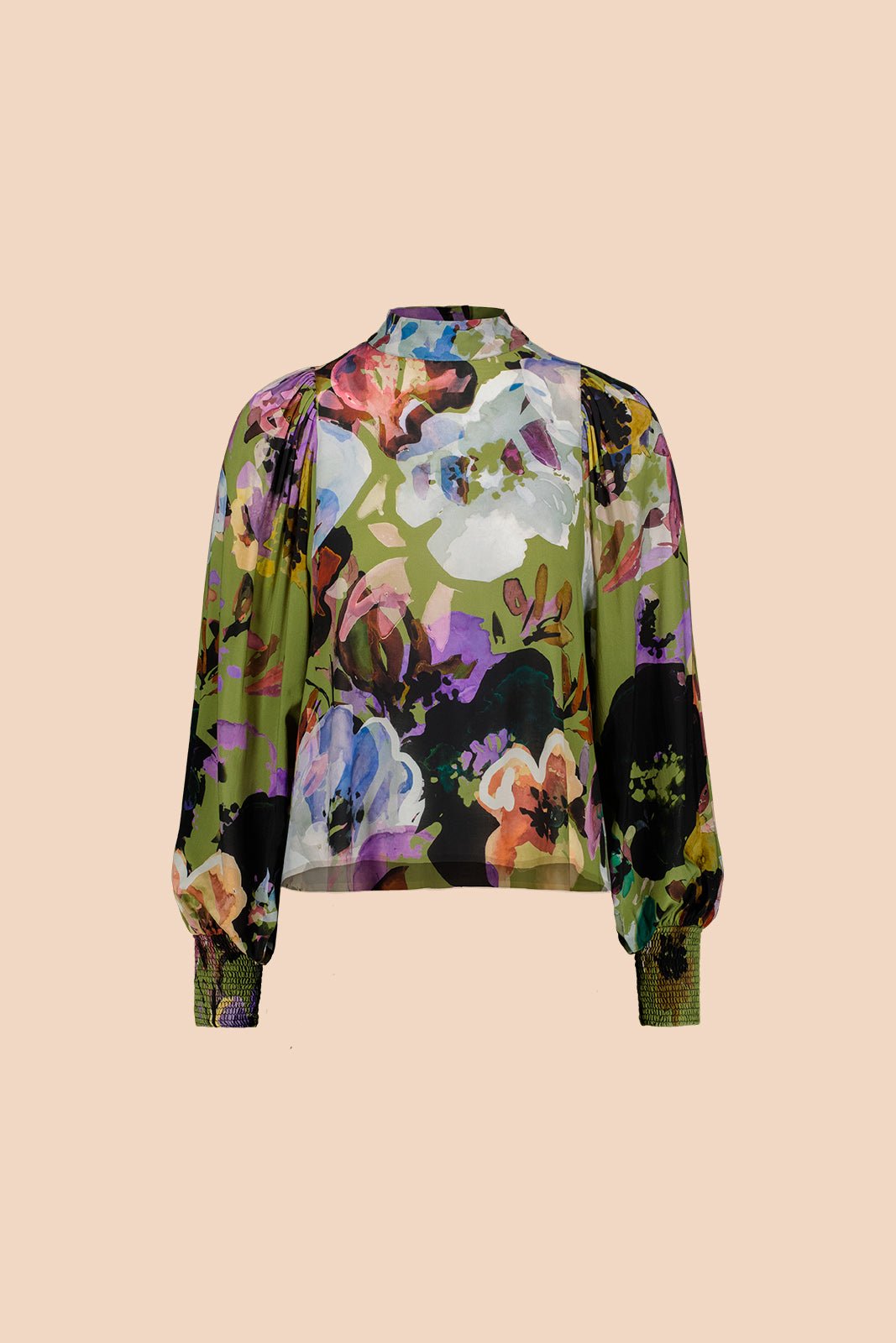 Naisten vihreä paita kukkakuviolla