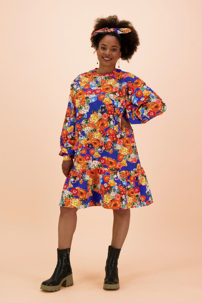 Ruffle Sweatshirt Dress, Marigold - Kaiko Clothing Company Oy