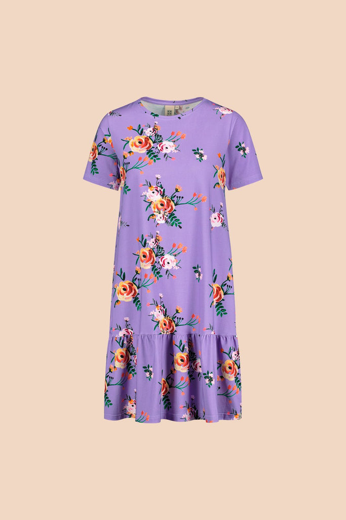 Ruffle T-shirt Dress, Lavender Bloom - Kaiko Clothing Company Oy
