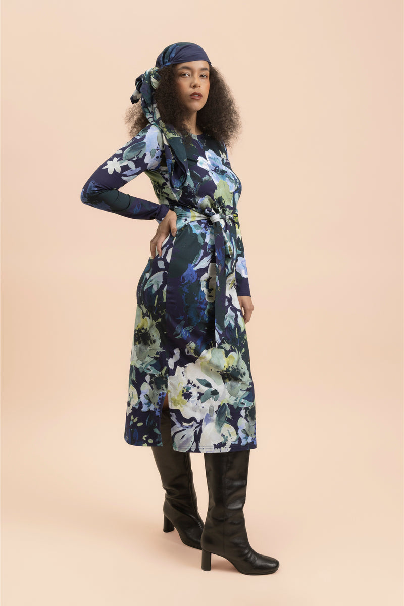 Midi Belted Dress, Blue Anemone