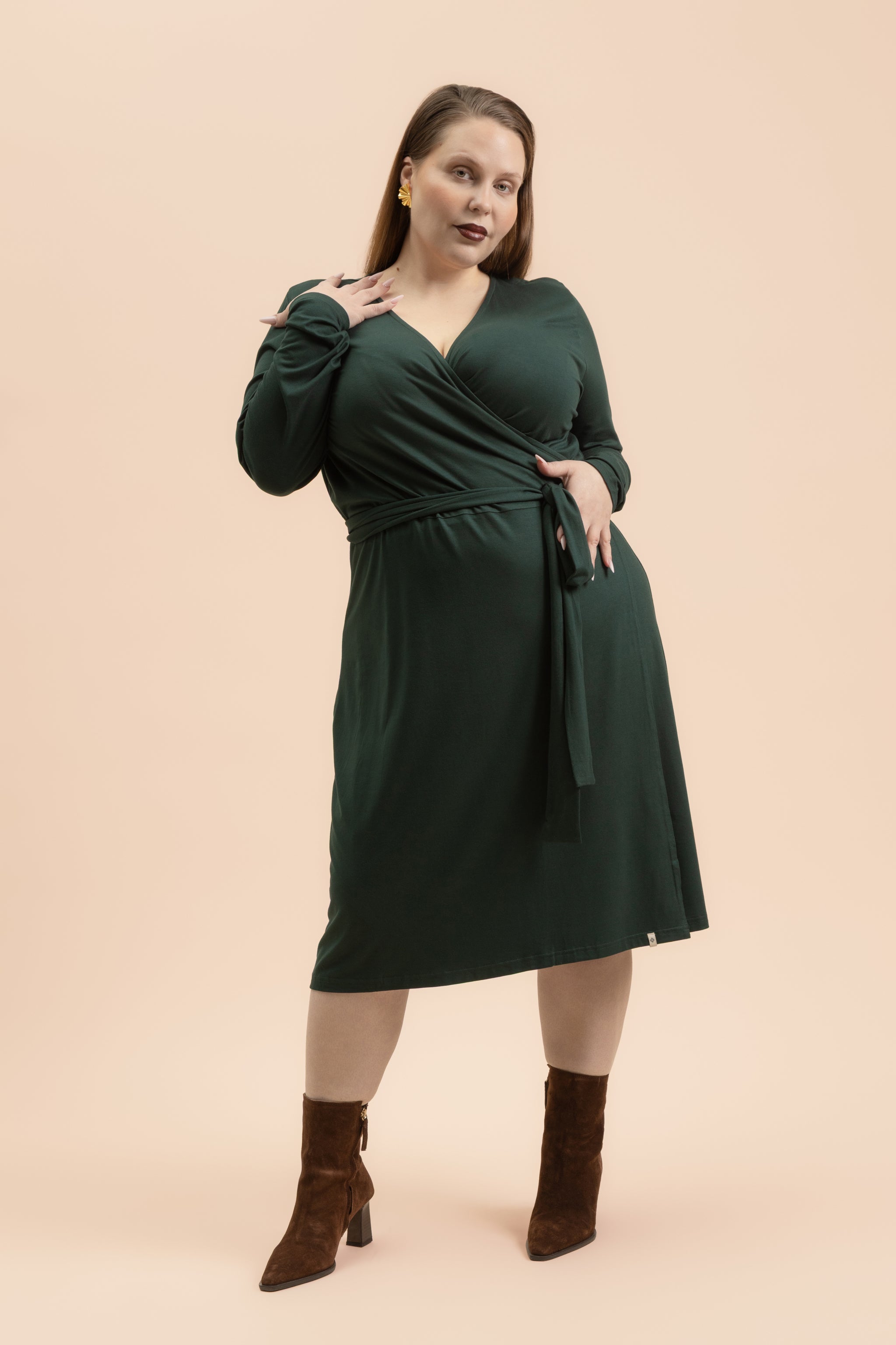 dark green wrap dress Soft Wrap Dress, Dark Green – KAIKO