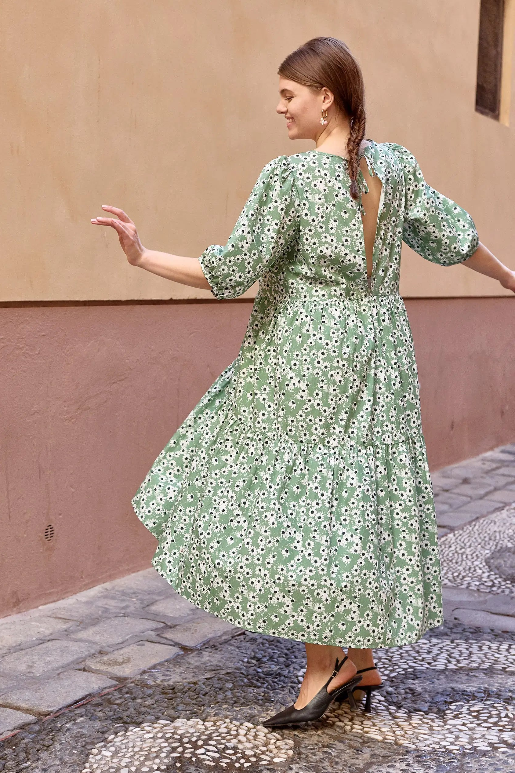Tiered Midi Dress, Daisy Sage KAIKO Tiered Midi Dress, Daisy Sage KAIKO
