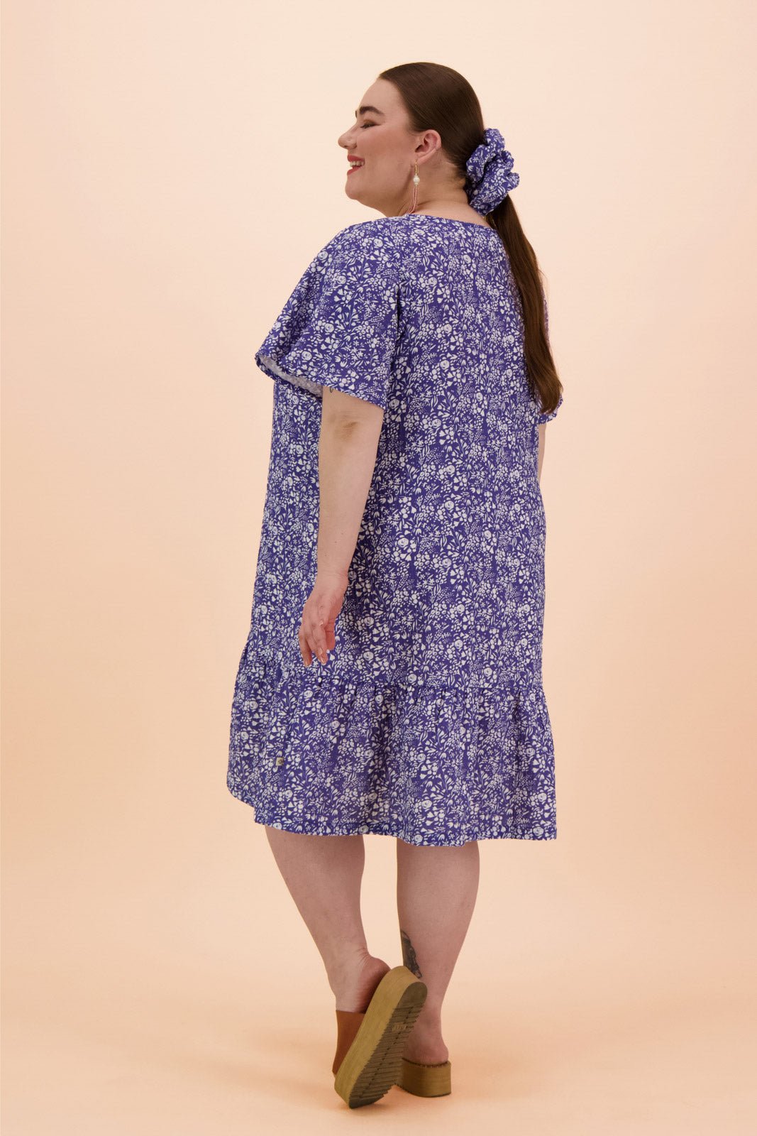 Frill Button Dress, Blue Meadow - Kaiko Clothing Company Oy