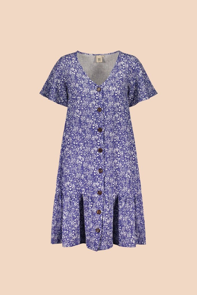 Frill Button Dress, Blue Meadow - Kaiko Clothing Company Oy