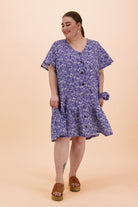 Frill Button Dress, Blue Meadow - Kaiko Clothing Company Oy