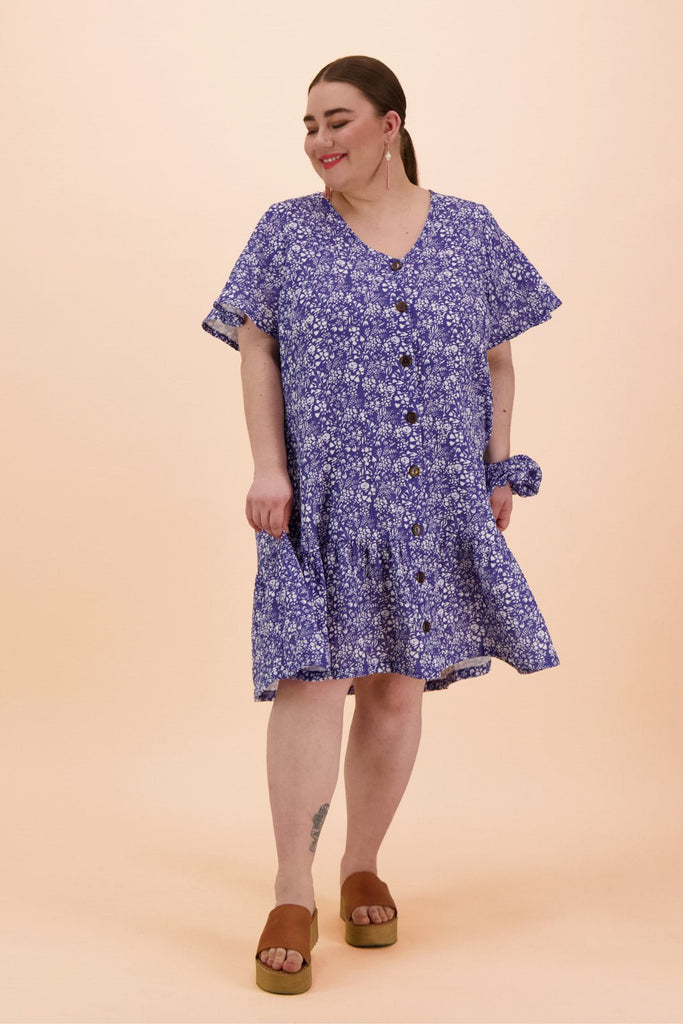Frill Button Dress, Blue Meadow - Kaiko Clothing Company Oy