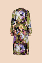 Naisten vihreä kreppiviskoosinen kietaisumekko kukkakuosilla