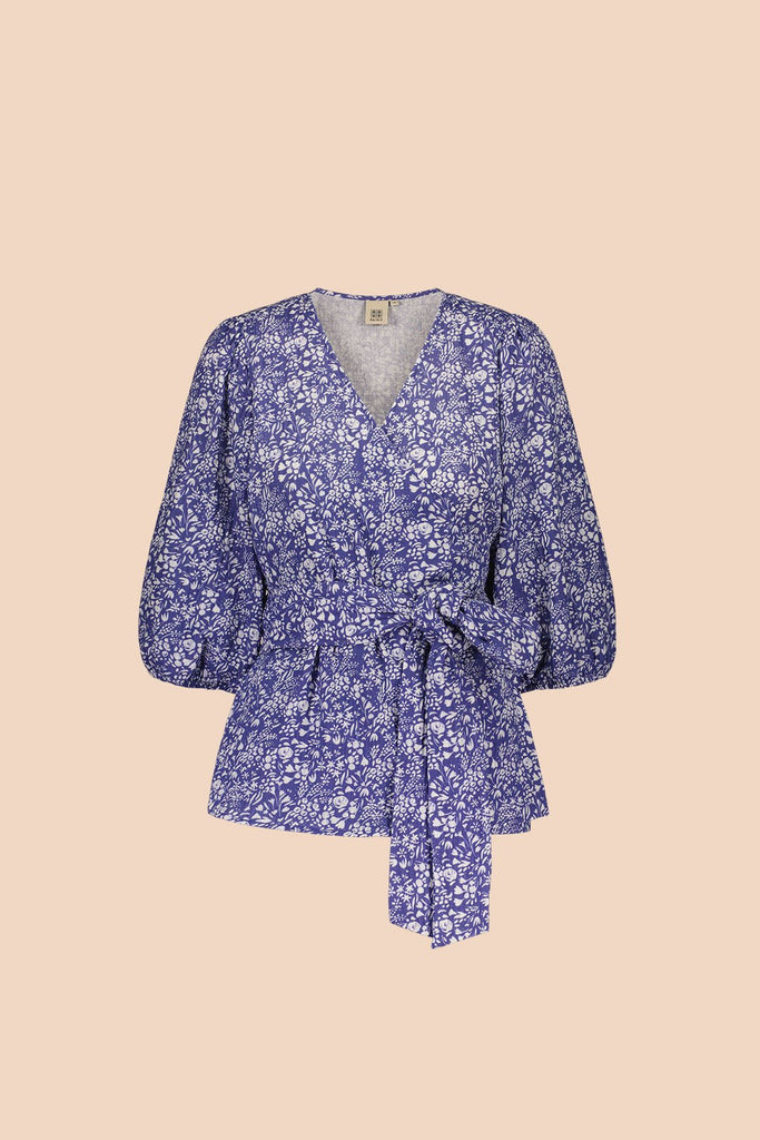 Wrap Blouse, Blue Meadow - Kaiko Clothing Company Oy