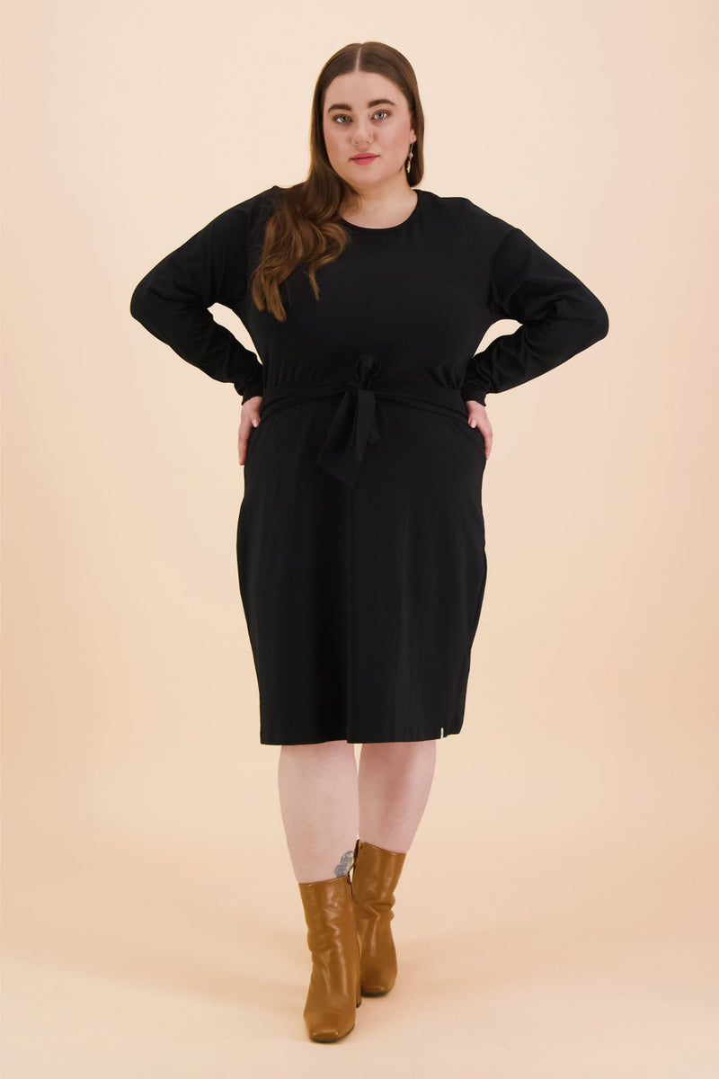 Belted Dress Ls, Black - Kaiko Clothing Company Oy