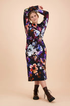 Belted Midi Dress, Black Anemone - Kaiko Clothing Company Oy