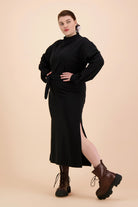 Belted Sweatshirt Dress, Black - Kaiko Clothing Company Oy