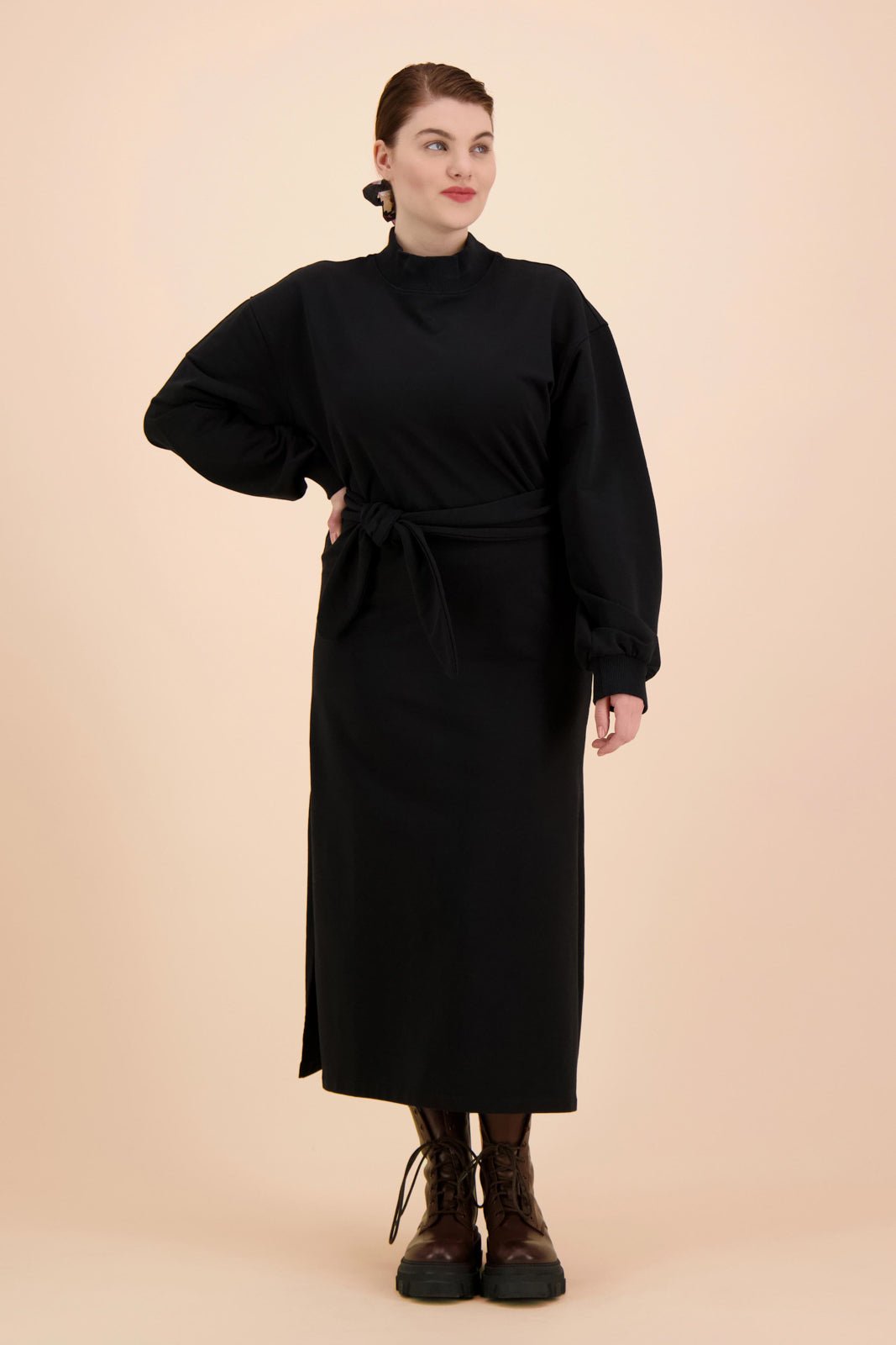 Belted Sweatshirt Dress, Black - Kaiko Clothing Company Oy