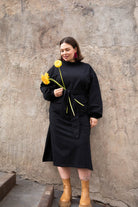 Belted Sweatshirt Dress, Black - Kaiko Clothing Company Oy