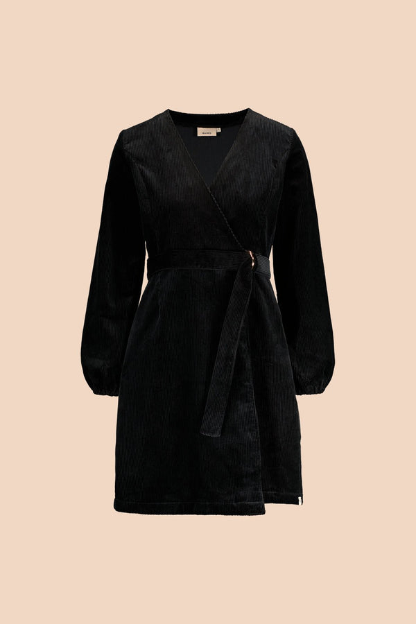 Corduroy Wrap Dress, Black - Kaiko Clothing Company Oy