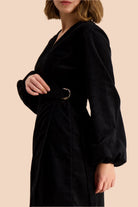 Corduroy Wrap Dress, Black - Kaiko Clothing Company Oy