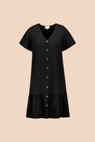 Frill Button Dress, Black - Kaiko Clothing Company Oy