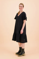 Frill Button Dress, Black - Kaiko Clothing Company Oy