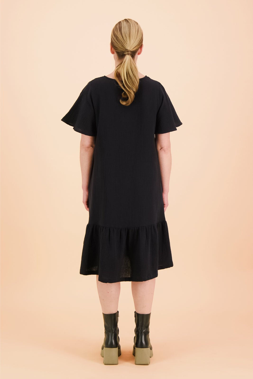 Frill Button Dress, Black - Kaiko Clothing Company Oy