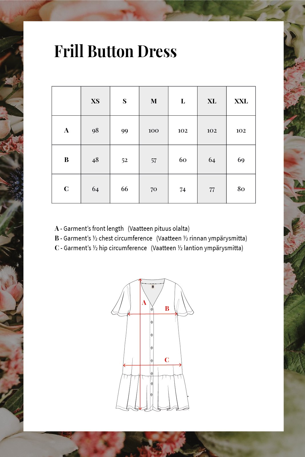 Frill Button Dress, Lavender Garden - Kaiko Clothing Company Oy