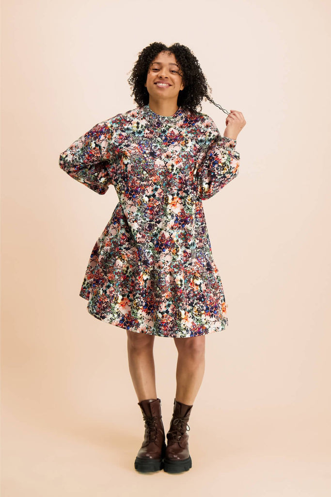 Ruffle Sweatshirt Dress, Blooming Forest - Kaiko Clothing Company Oy