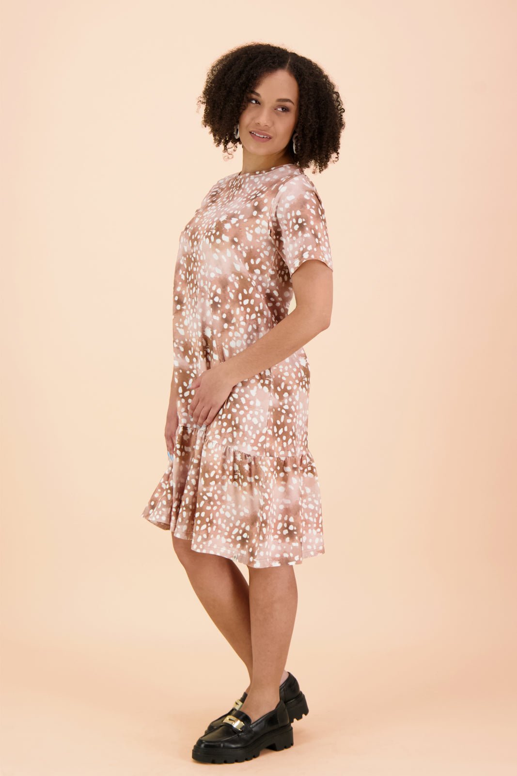 Ruffle T-shirt Dress, Copper Bambi - Kaiko Clothing Company Oy