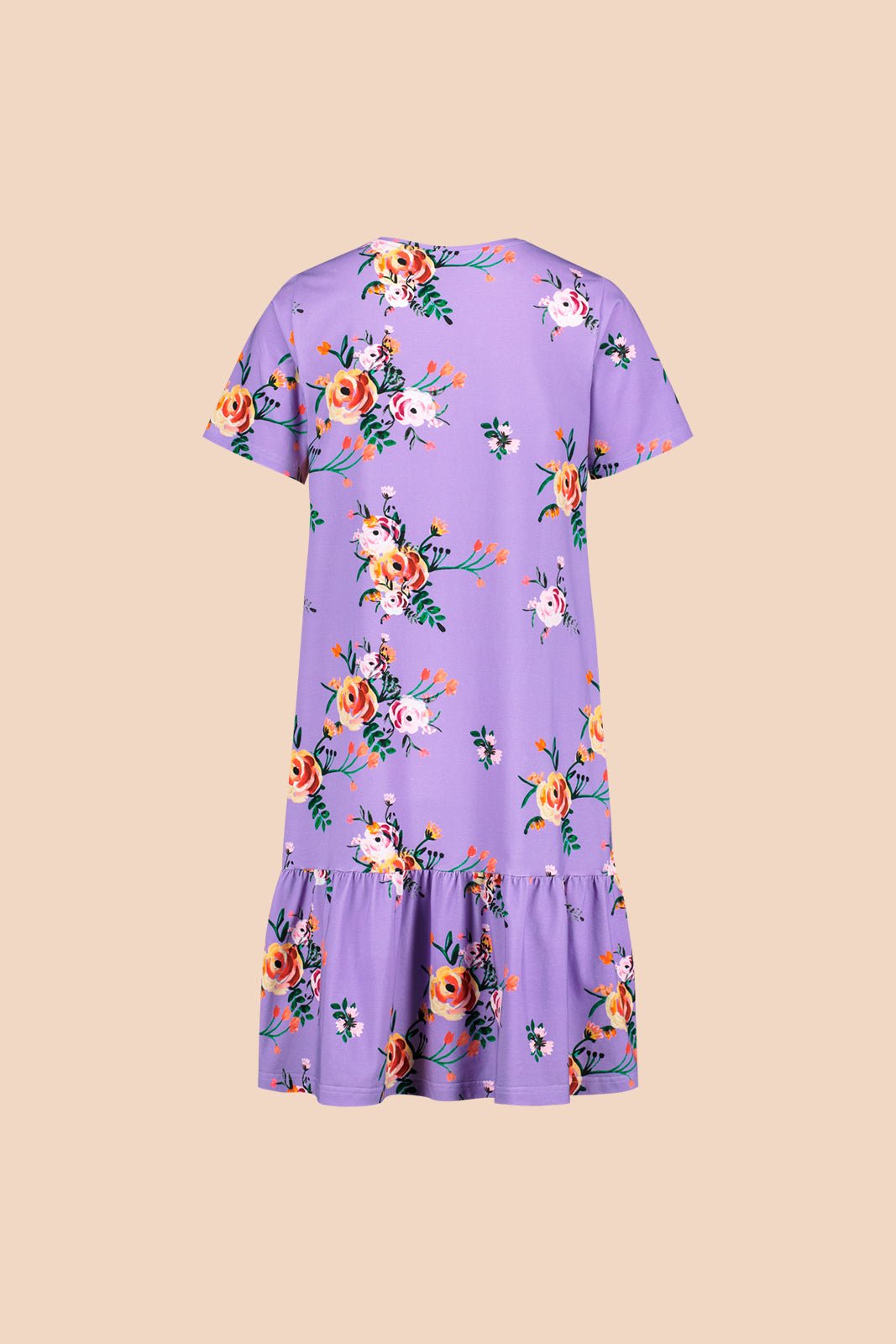 Ruffle T-shirt Dress, Lavender Bloom - Kaiko Clothing Company Oy