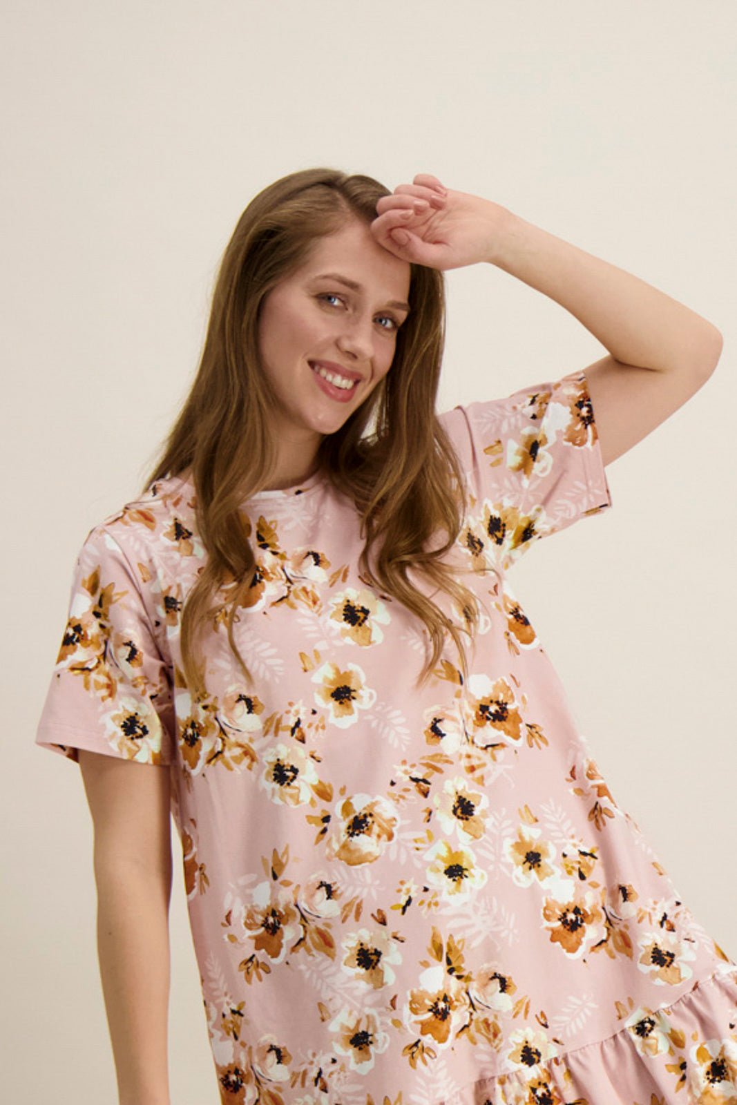 Ruffle T-shirt Dress, Pastel Bouquet - Kaiko Clothing Company Oy