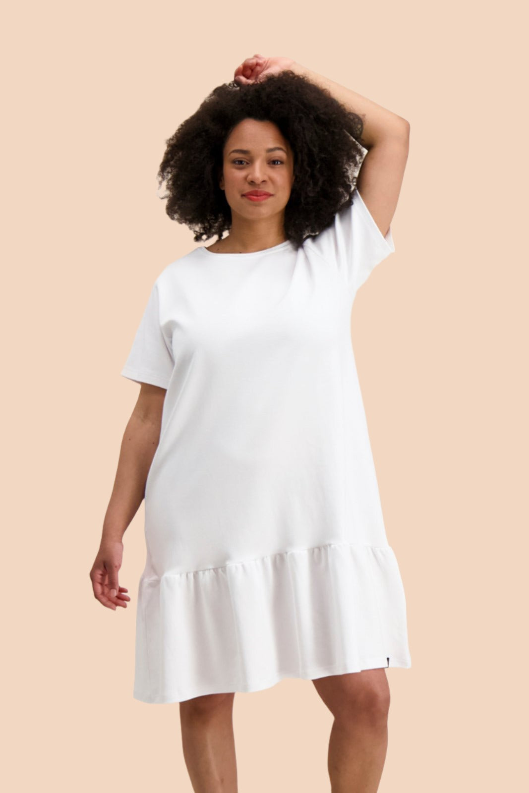 Ruffle T-shirt Dress, White - Kaiko Clothing Company Oy