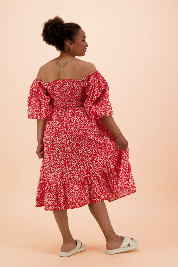 Smock Dress, Flora Red - Kaiko Clothing Company Oy