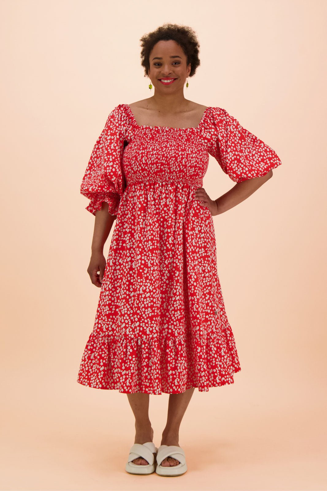 Smock Dress, Flora Red - Kaiko Clothing Company Oy