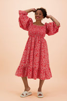 Smock Dress, Flora Red - Kaiko Clothing Company Oy