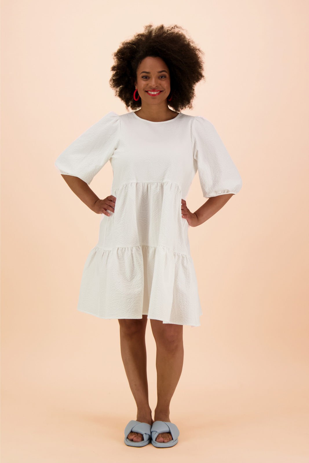 Tiered Mini Dress, White - Kaiko Clothing Company Oy