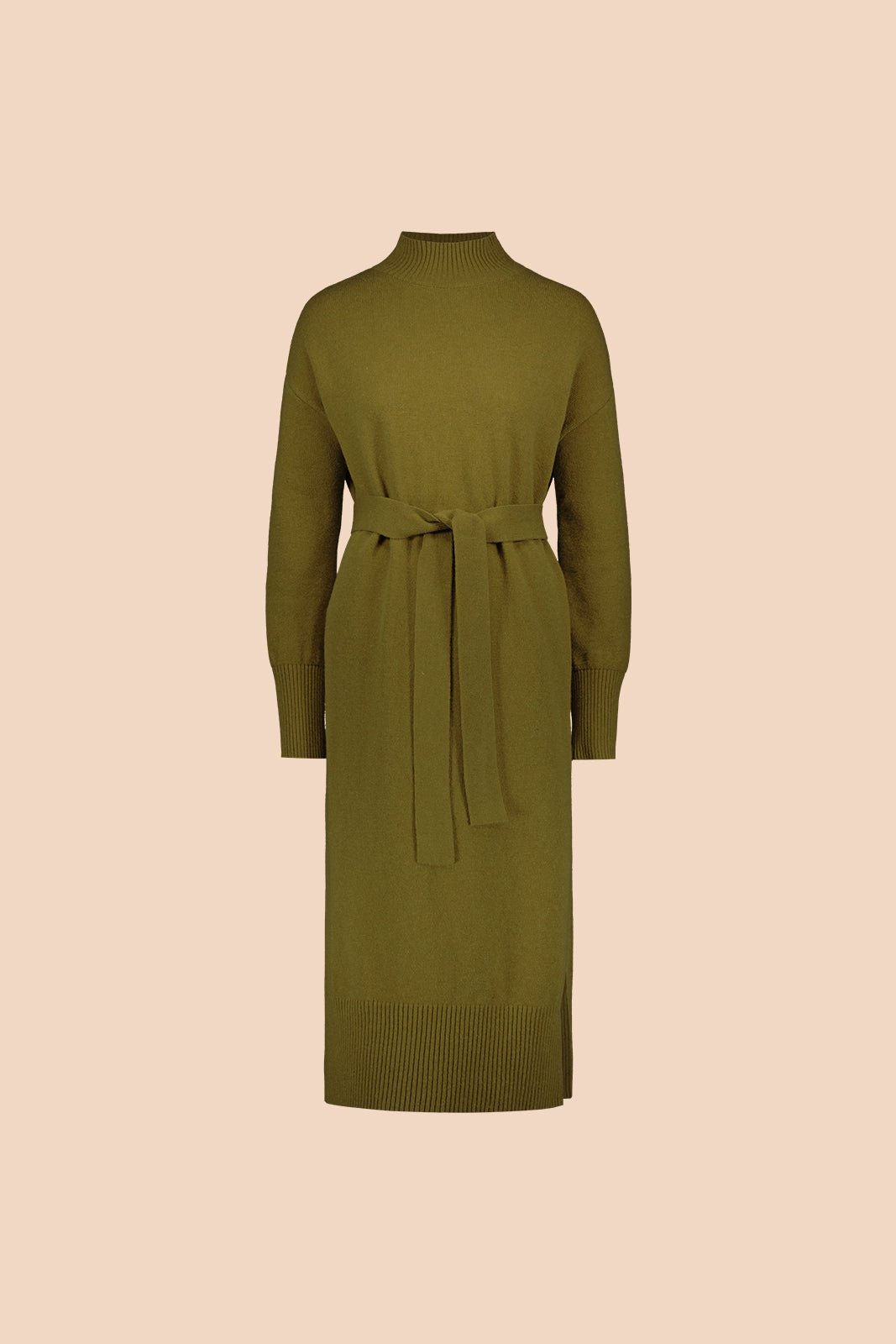 Wool Midi Dress, Olive - Kaiko Clothing Company Oy