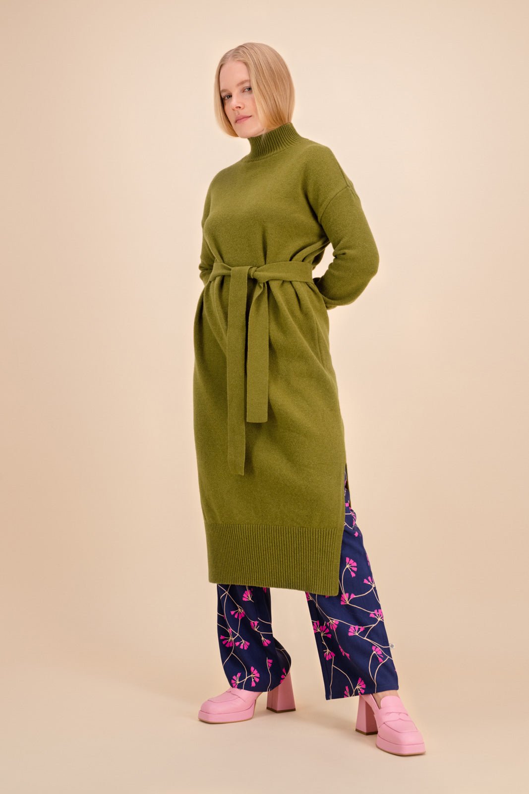 Wool Midi Dress, Olive - Kaiko Clothing Company Oy