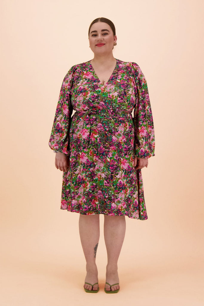 Wrap Mini Dress, Blooming Forest Bright - Kaiko Clothing Company Oy