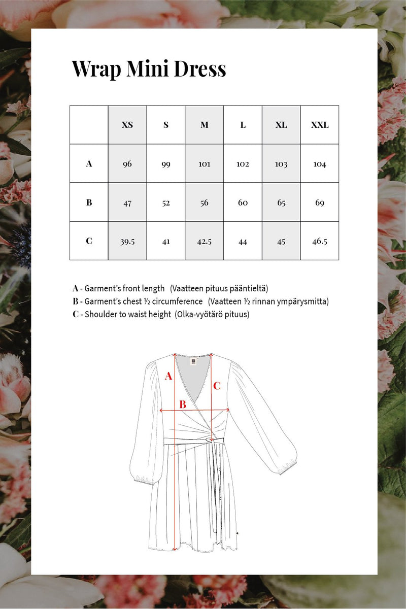 Wrap Mini Dress, Night Meadow - Kaiko Clothing Company Oy